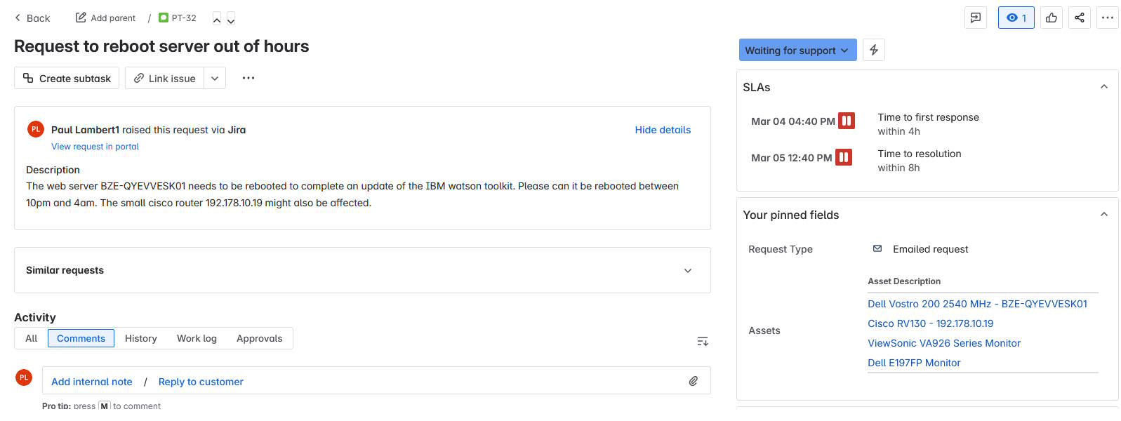 xAssets JIRA Asset Panel Integration - Screenshot